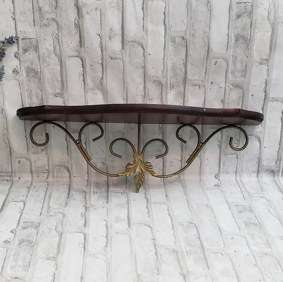 Vintage Scroll Metal and Wood Half Wall Shelf - Picture 1 of 11